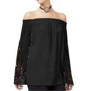 Kobi Amie‎ Off-Shoulder Smocked Blouse Lace Trim Size S